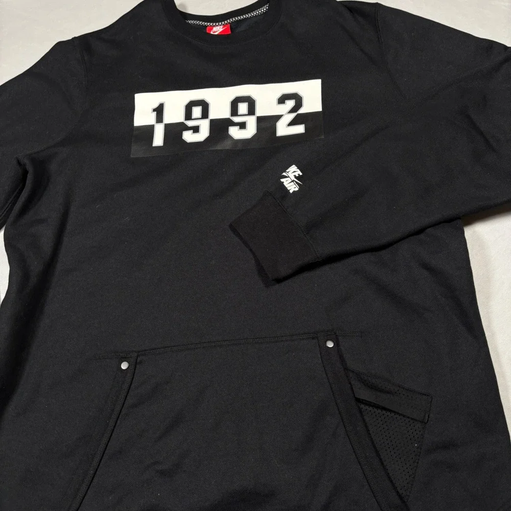 Nike Sweatshirt Mens‎ XL Black 1992 Air Crewneck Mesh Back Side Zip Pullover
